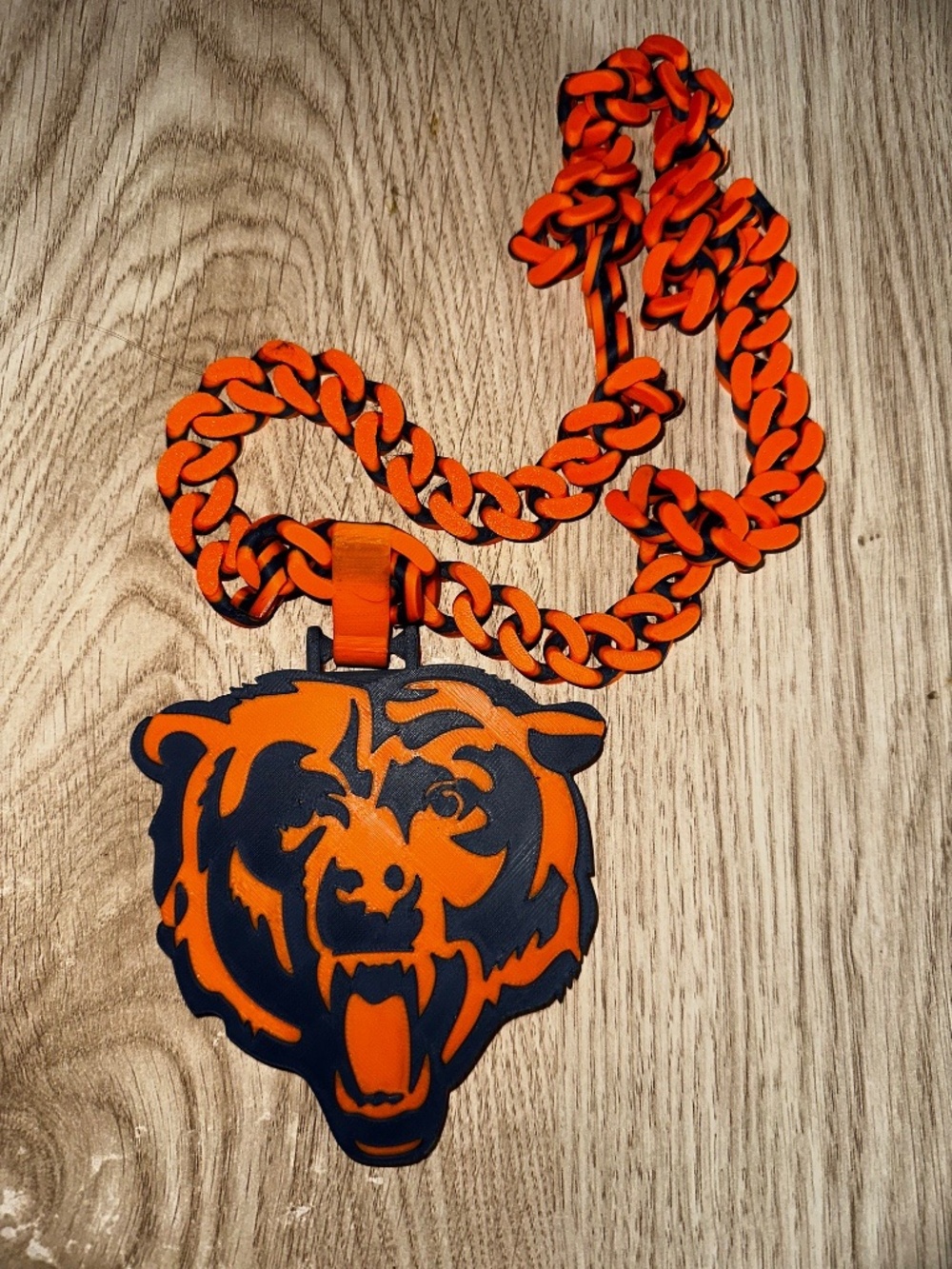 Navy Blue and Orange Bear Head Fan Chain – 3D Printed Growling Grizzly Pendant